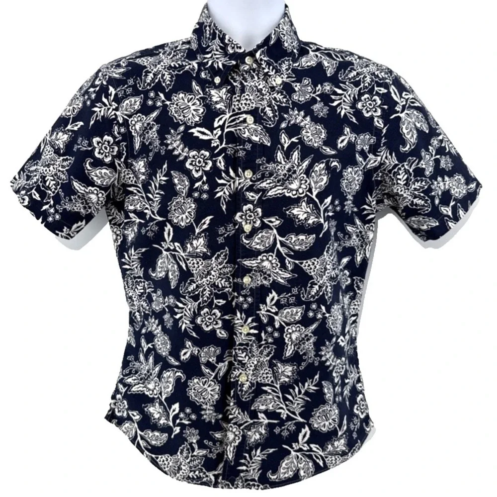 Polo‎ Ralph Lauren Shirt Men S Slim Fit Short Sleeve Floral Navy Pony Logo